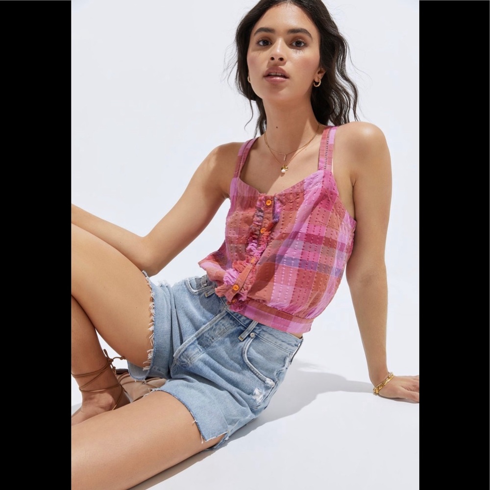 Anthropologie Pilcro Plaid Tank in Pink And Purple Plaid Pink Combo size 14 NWT